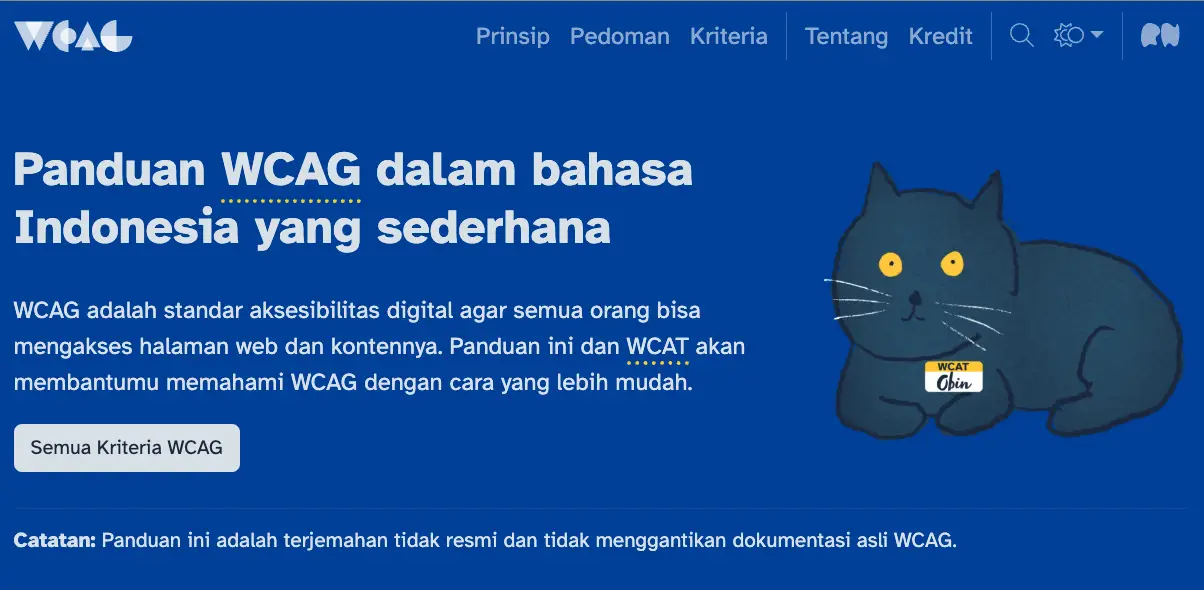 Versi tanggal 8 Mei 2025 dengan navigasi utama: Prinsip, Pedoman, Kriteria