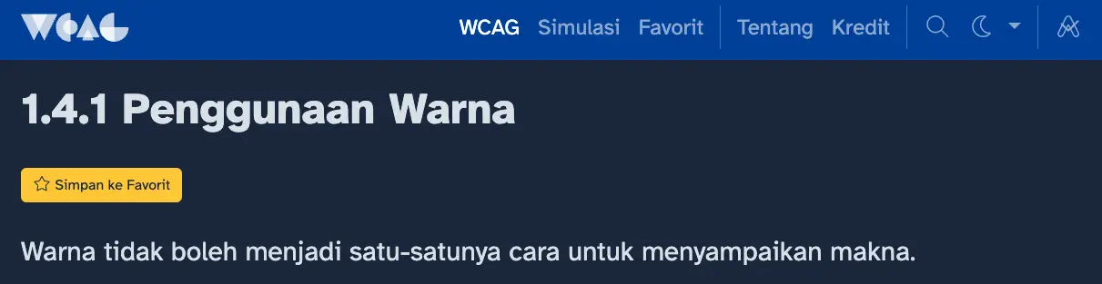 Tombol berwarna kuning untuk menyimpan kriteria WCAG sebagai Favorit